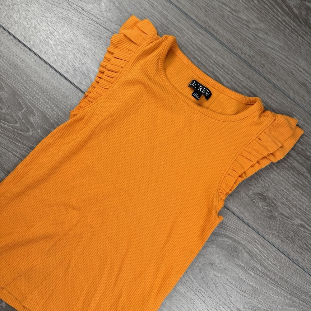 J Crew Women's Ribbed Ruffled‎ Shoulder Sleeveless Tank Orange XS
